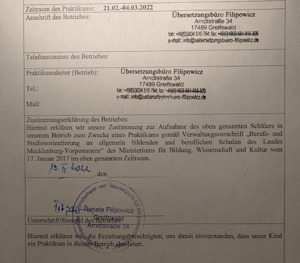 Ein Praktikum geht zu Ende.